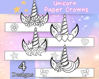 Couronne en papier Licorne, fête d'anniversaire de licorne, créations en papier Licorne, activités manuelles à colorier pour les enfants, imprimable téléchargement immédiat