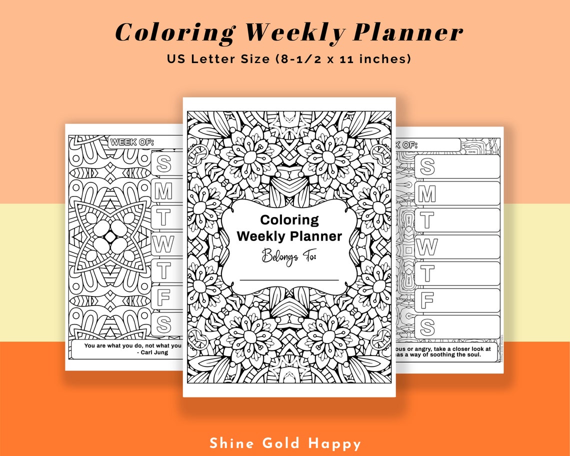 Coloring Weekly Planner Printable With Tips and Quotes 52 Weeks Digital ...