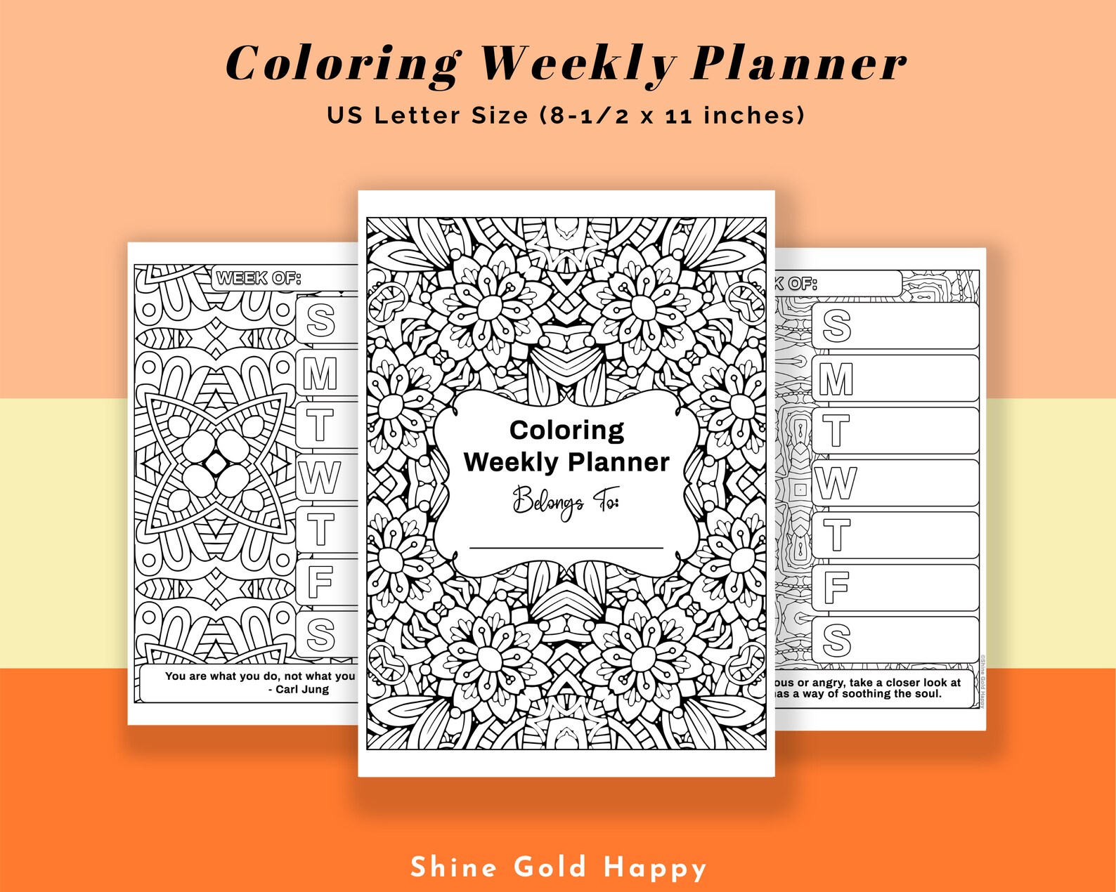 Coloring Weekly Planner Printable With Tips and Quotes 52 Weeks Digital ...