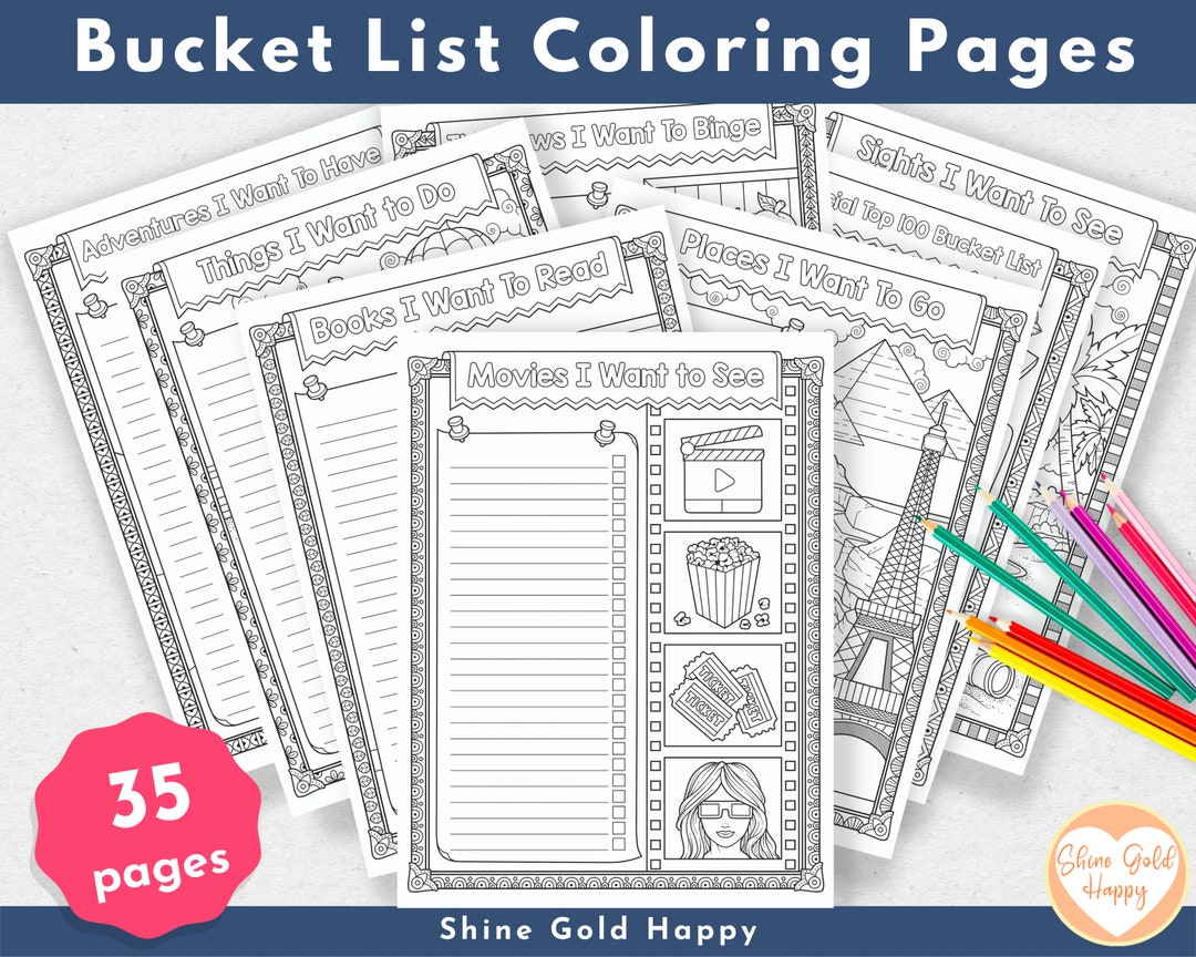 Bucket List Coloring Pages  PDF Digital Download Printable