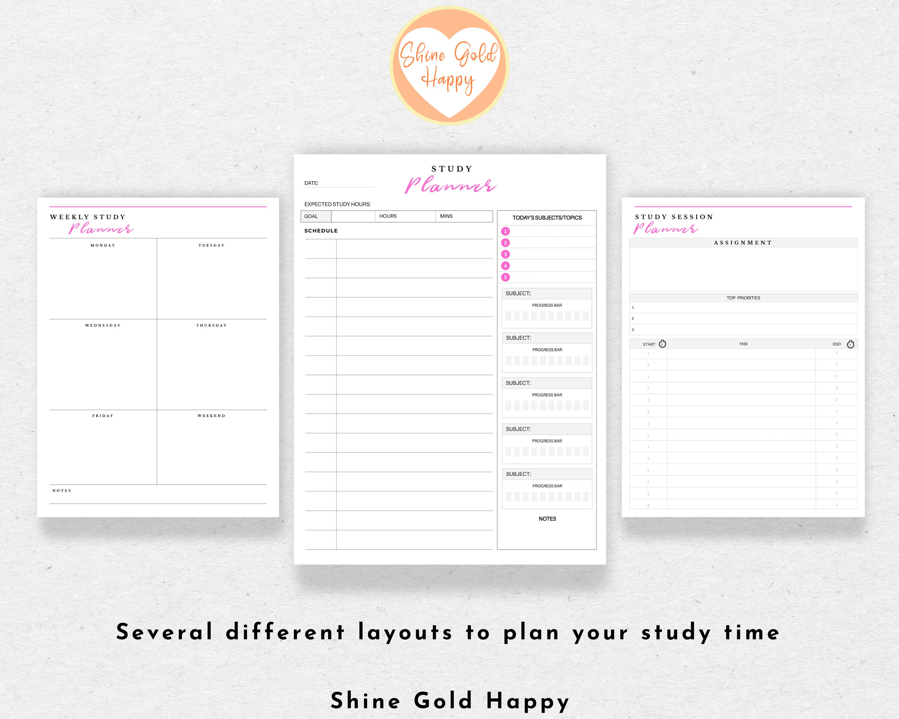 Pink Student Academic Planner PDF Digital Download Printable Etsy