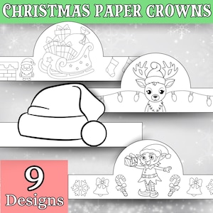 Christmas Paper Crowns, Coloring Craft for Kids, Winter Holiday Headband, Christmas Party Hat, Classroom Party, Printable Instant Download