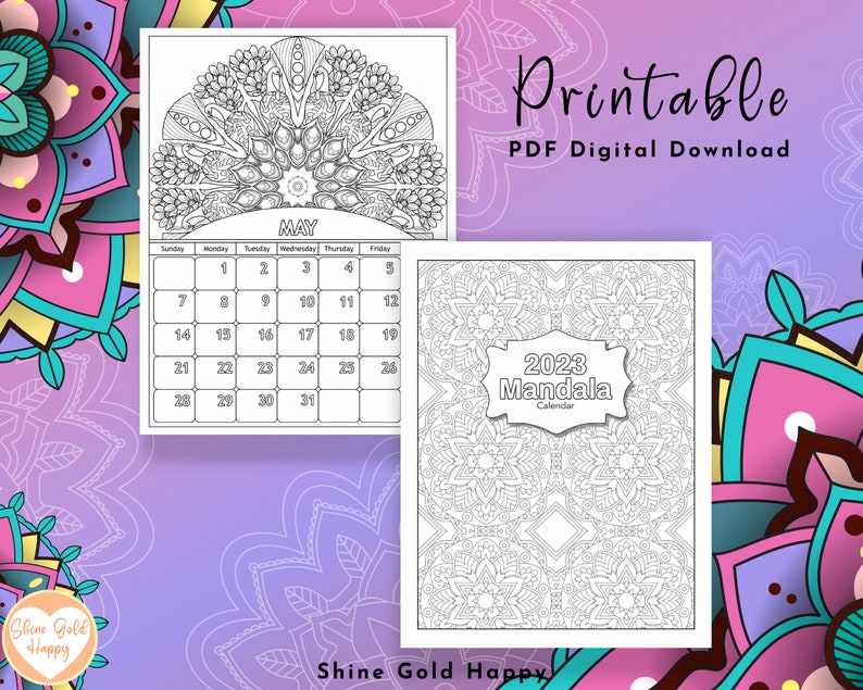 2023 Mandala Coloring Calendar Printable Calendar 2023 PDF - Etsy