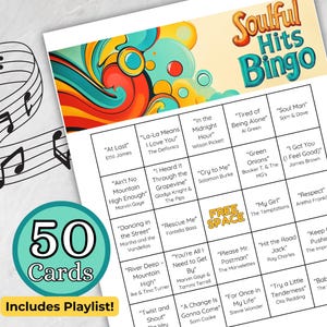 RnB Music Bingo: Soulful Hits Bingo, 1960s RnB, Motown, 60s Music, Soul Music, Spotify, 50 Unique Bingo Cards, Printable Instant Download