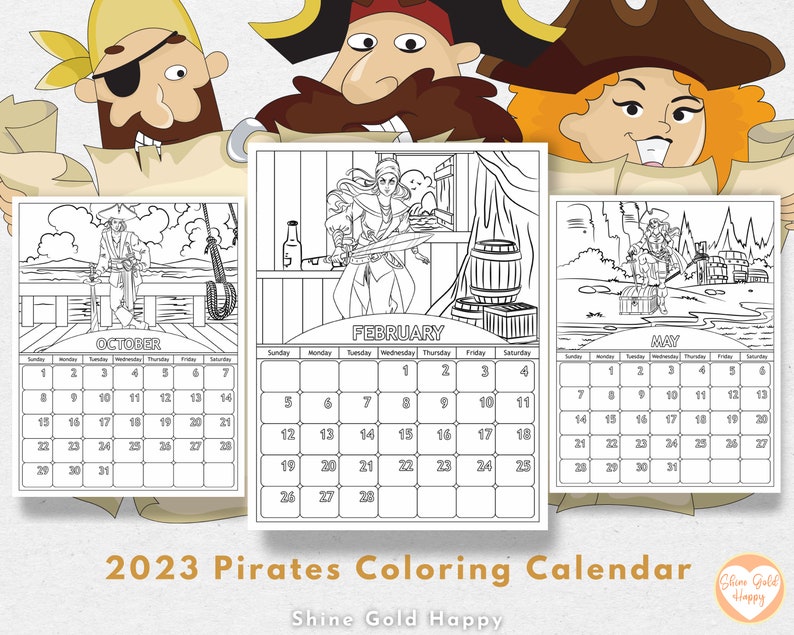 2023 Pirates Coloring Calendar Kids Calendar Printable Etsy