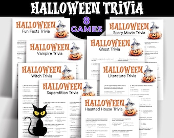 Halloween Trivia Game Bundle, Multiple Choice, Halloween Game for Kids, Seniors, Office Party Games, Movie Trivia, Trivia Night, Printable