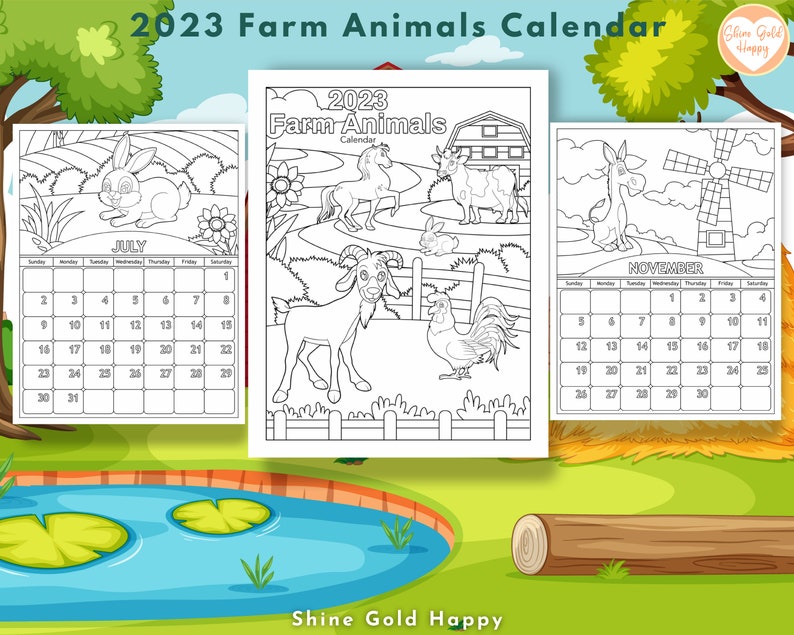 2023 Farm Animals Coloring Calendar Kids Calendar Printable - Etsy