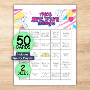 Music Bingo: 1980s New Wave Bingo, New Wave Music, 50 Unique Bingo Cards, Printable Instant Download