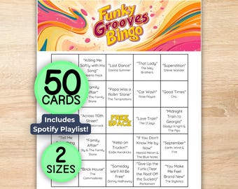 RnB Music Bingo: Funky Grooves Bingo, 1970s RnB, 70s Music, Disco Music, Spotify Playlist, 50 Unique Bingo Cards, Printable Instant Download