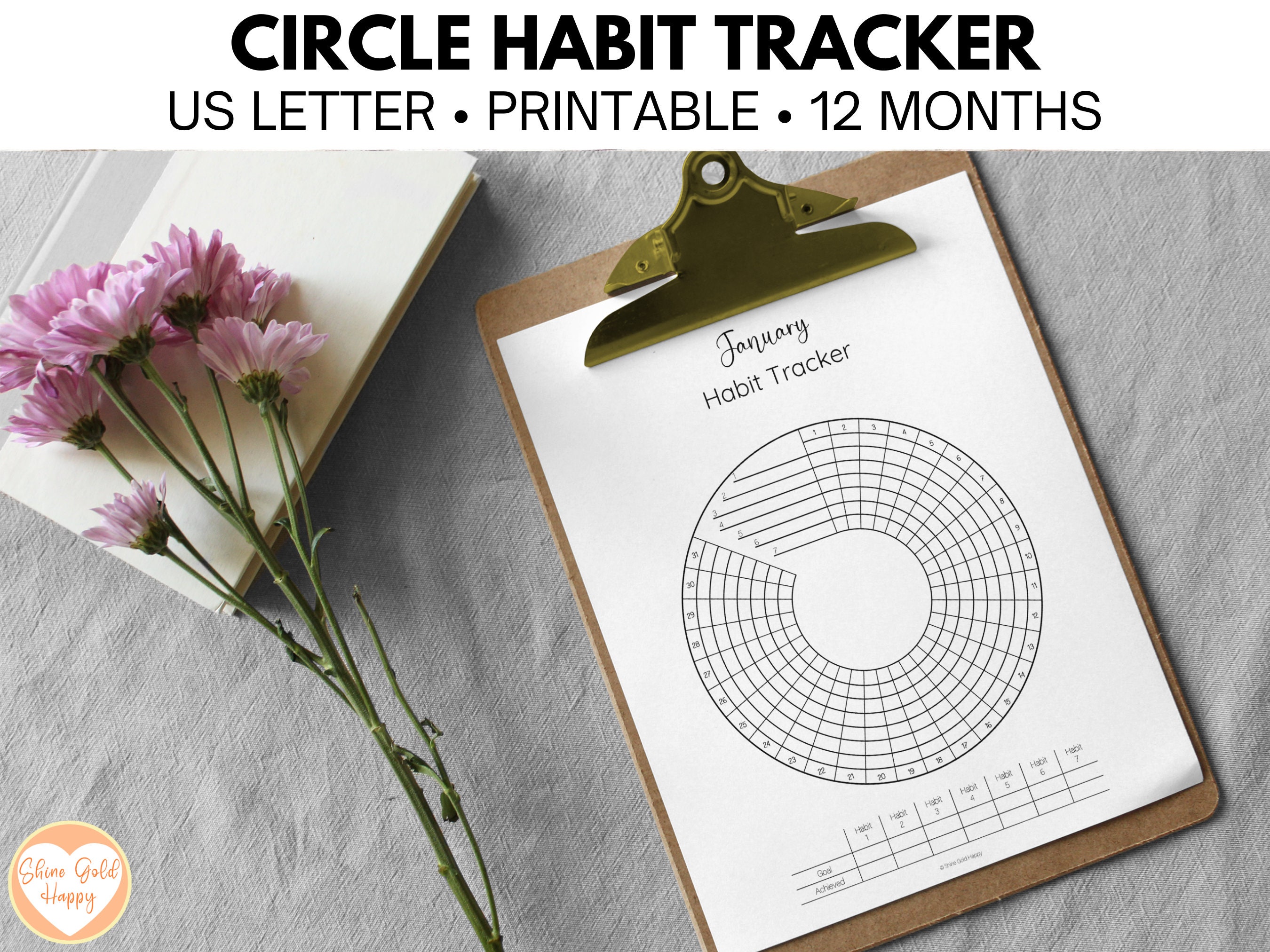 Circle Habit Tracker Printable PDF Monthly, 12 Months Yearly, Circular ...