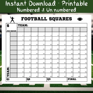 Football Squares Printable, 100 Squares Football Grid, Football Fundraiser, Instant Download