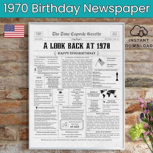 55th Birthday Newspaper, Born in 1970, 55th Birthday Gift, Birthday Poster, Back in 1970 USA, Printable Instant Download