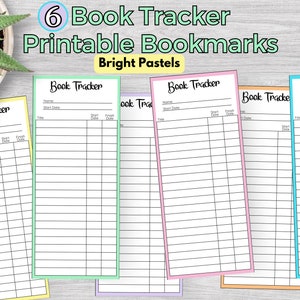 Book Tracker Bookmarks, Bright Pastels, Reading List Bookmark, Library Card Bookmark, Printable Instant Download