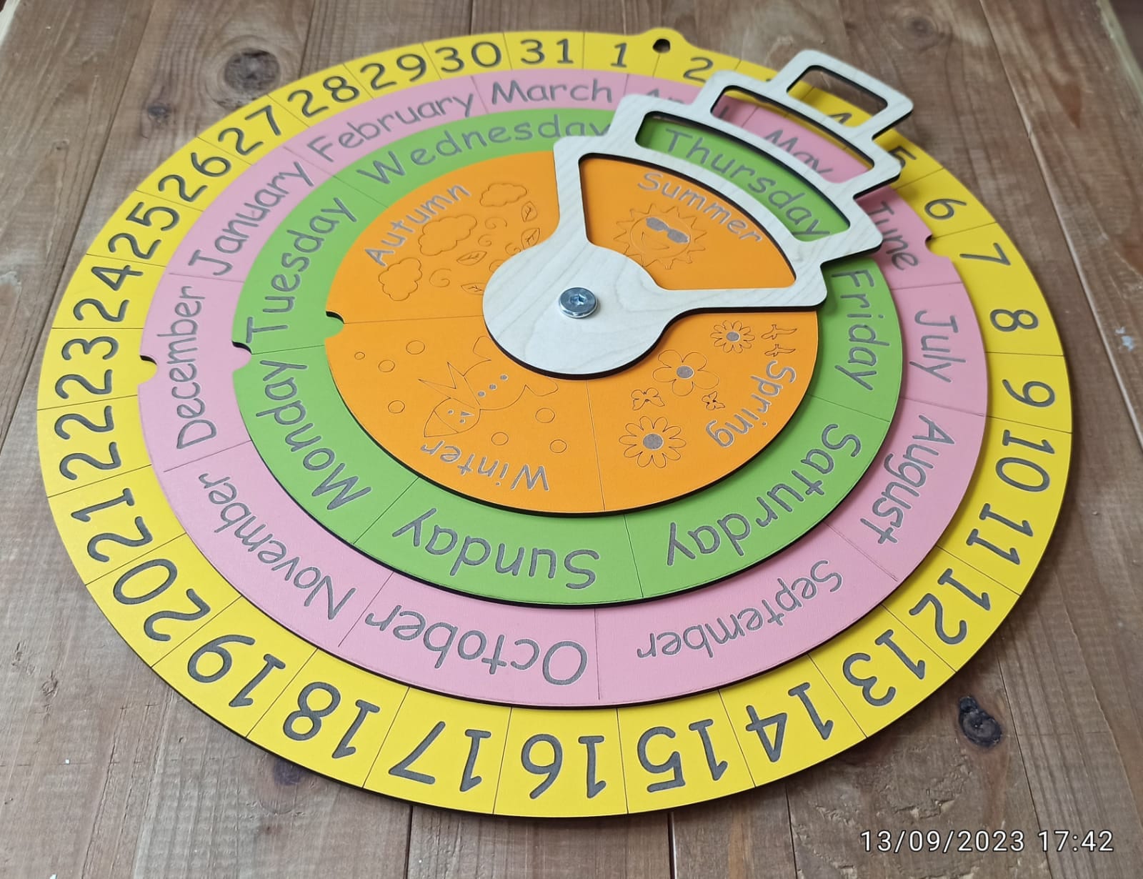 Wooden Rotating Seasonal Calendar for Kids - Wooden Perpetual