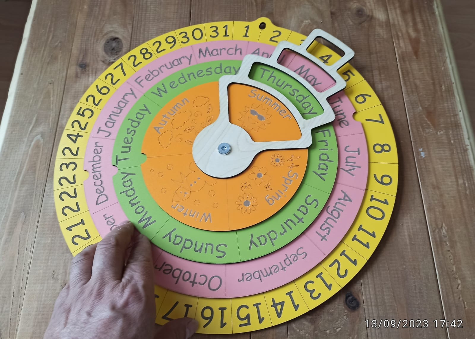 Wooden Rotating Seasonal Calendar for Kids - Wooden Perpetual