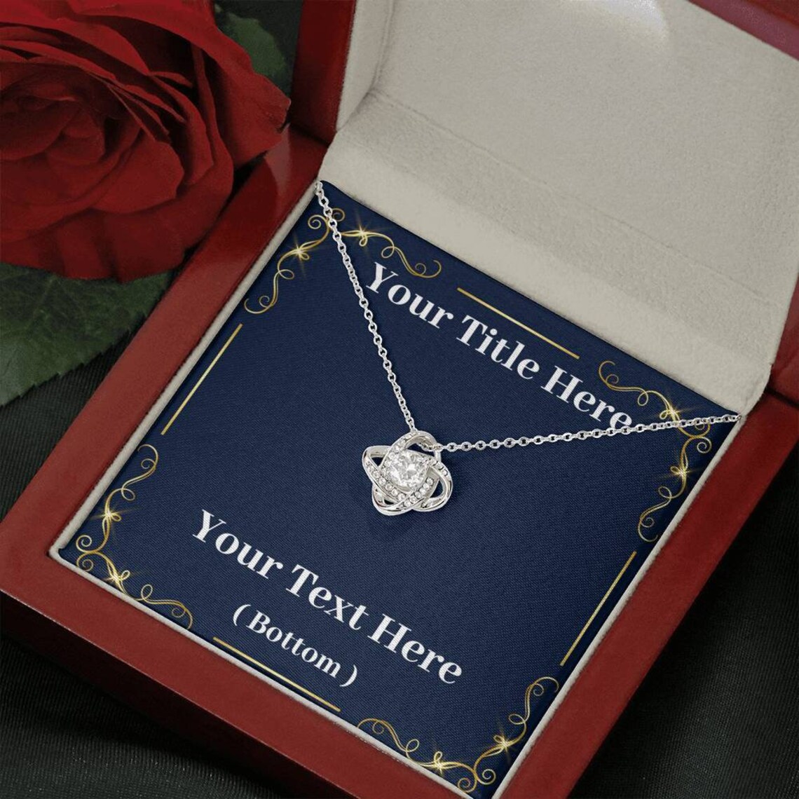 Customized Personalized Message Card Love Knot Necklace Etsy