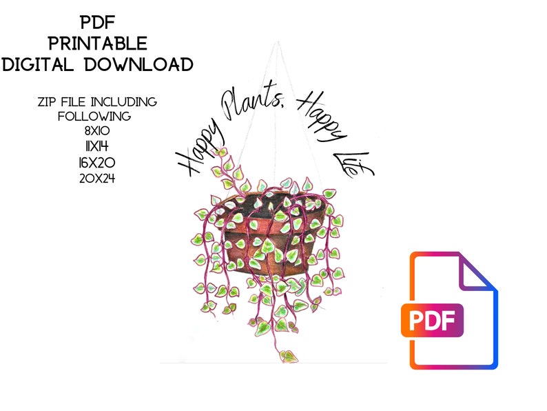 Printable Happy Plants Happy Life String of Hearts Etsy