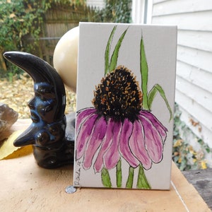 Cone Flower Botanical Illustration 3x5 Inches, Watercolors and Ink By Artist J.Anderson