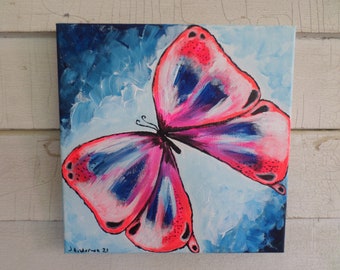 Original Neon Butterfly 10x10 Acrylic Painting By Jamie Anderson