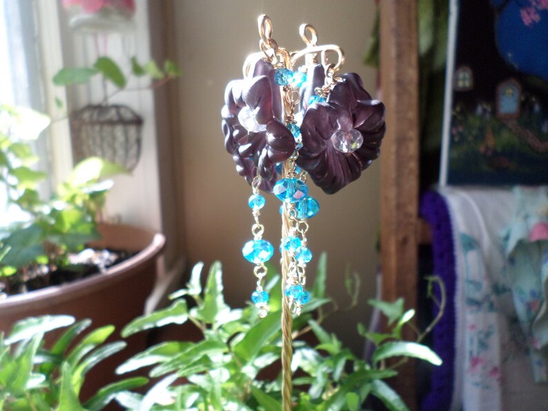 Garden Fairy Lanterns/plant Stakes 4 Prong Cascading Flowers Etsy