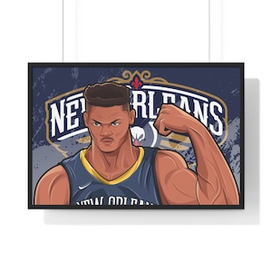 Framed Zion Williamson New Orleans Pelicans Cartoon Poster Art