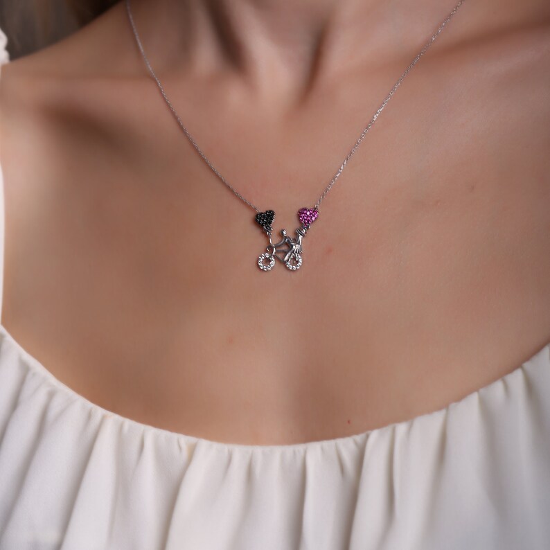 925 Sterling Silver Bicycle Necklace with Zircon Stone