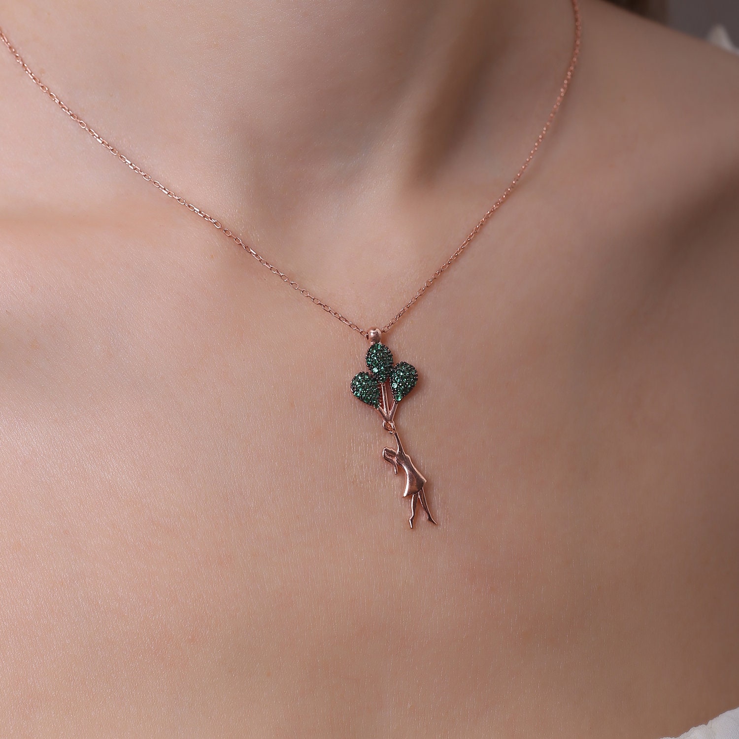 925 Sterling Silber Herz Ballon Halskette in grüner Farbe | Etsy