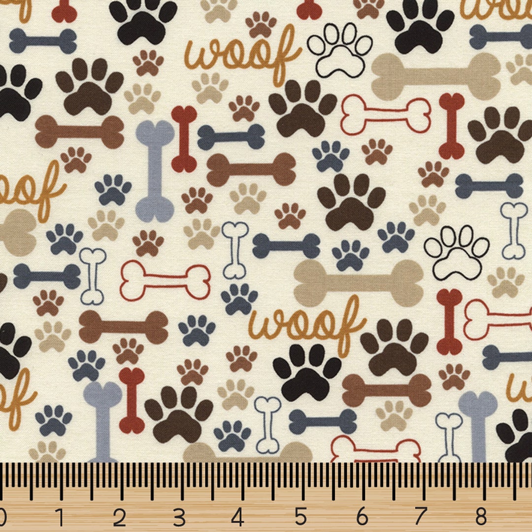 Dog Puppies Bones Paws Fabric by the Yard Cotton or by the Selected