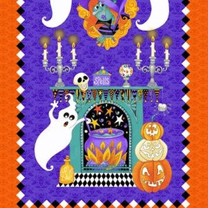 Henry Glass - Witch Night Out Panel 24&quot; x 44&quot; in Multi Glow in the Dark 100% Cotton HG-758PG-35