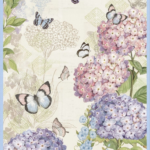 Wilmington Prints - Hydrangeas Floral Fabric Panel Cotton 24" x 42" - 39818-243