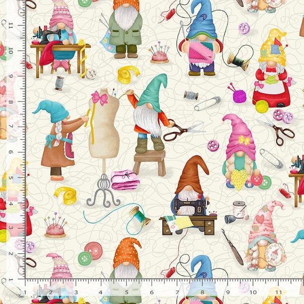 Timeless Treasure - Sew Many Gnomes Cotton Fabric by the Yard or Selected Length - CD2484