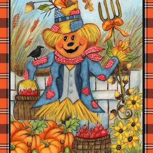 Country Charm - Harvest Pumpkin Scarecrow Cotton Quilting Panel 30&quot; x 42&quot;