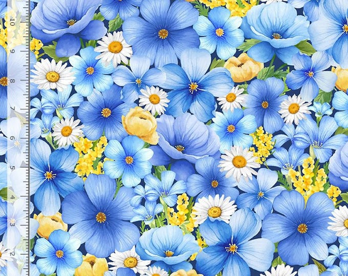 Timeless Treasure - Blue Floral Print - Cotton Fabric by the Yard or ...