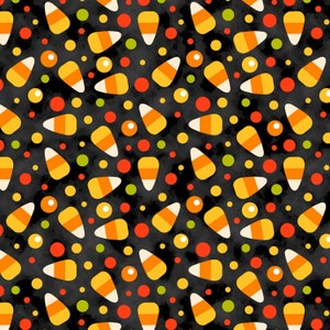 David Textile - Black Multi Candy Corn Halloween Cotton Fabric by the Yard or Selected length