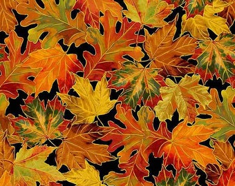 Timeless Treasure - Metallic Autumn Leaves Allover Cotton Fabric by the Yard or Selected Length - CM1289