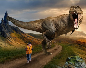 Cenário digital de T-Rex do Jurássico, composição de dinossauros (download digital)