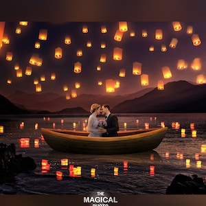 Fundo Digital Sky Lanterns, Pano de Fundo Digital, Lanterna Flutuante, para Photoshop Composto, Fotografia, Casamento, Casal, Tema Princesa.