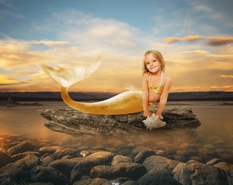 Fondo digital de sirena, fotografía de fantasía (JPEG, PNG)