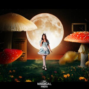 Wunderland Digitaler Hintergrund, Digitaler Hintergrund, für Composite Photoshop, Fotografie, Cosplay, Pilze, Fantasy, Mond, Wonderland Thema.