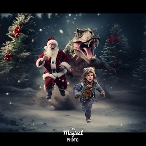 Kerstmis, T-Rex digitale achtergrond, digitale achtergrond, voor composiet Photoshop, Kerstman, dinosaurus, winter, fotografie, kerstthema.