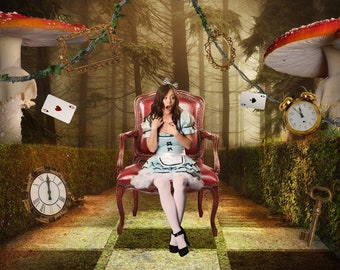 Wonderland Digital Background, Digital Backdrop, for Composite Photoshop, Photography, Cosplay, Mushrooms, Fantasy, Wonderland theme.