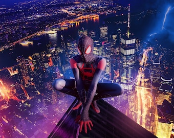 Fondo digital de paisaje urbano con azotea de superhéroes (JPEG)