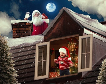 Santa Chimney Christmas Digital Backdrop (JPEG)