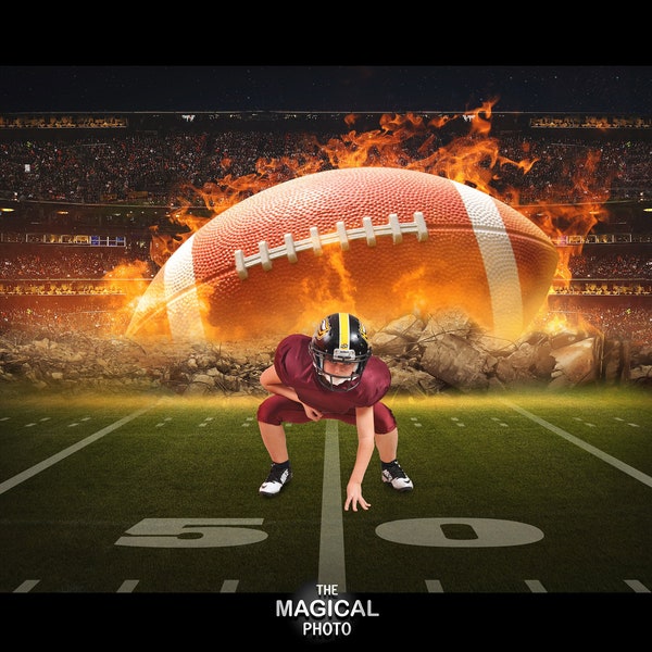 Football On Fire, Digital Background, Digital Backdrop, Photography, for Composite Photoshop, Field, Stadium, Sports theme.