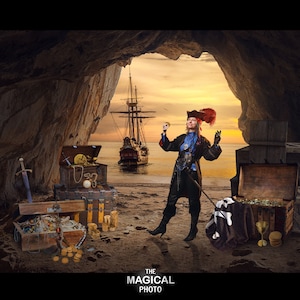 Pirate Digital Background, Digital Backdrop, for Composite Photoshop, Photography, Cosplay, Treasure, Ship, Cave, Island, Pirates theme.