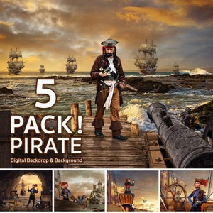 5 PACK ! Pirate Digital Background, Digital Backdrop, for Composite Photoshop, Photography, Cosplay, Treasure, Ship, Island, Pirates theme.