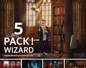 Wizard Bundle Digital Backgrounds, Backdrops Set, For Photography Compositions, Overlay, Train, Owl, Magical, Wizard School Theme (5 PACK)
