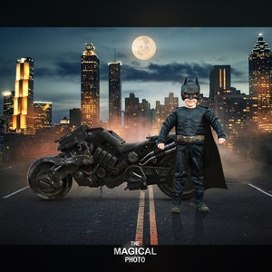 Superhero Digital Background, Digital Backdrop, for Composite Photoshop, Night City, Motorbike, Motorcycle, Bike, Superhero theme.