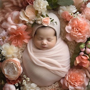 Newborn Digital Background, Digital Backdrop, Add Face Photo Prop Composite, Face insert, Photography, Pink, Flowers, Rose, Floral theme.