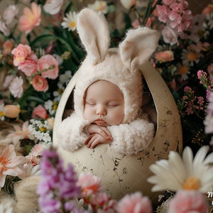 Newborn Digital Background, Digital Backdrop, Add Face, Face insert, Baby, Floral, Flowers, Easter Rabbit, Easter Bunny, Easter Egg.